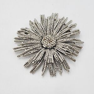Vintage Capri Flower Textured Silver Tone Modernist Brooch Pin Signed 2 1/4"
